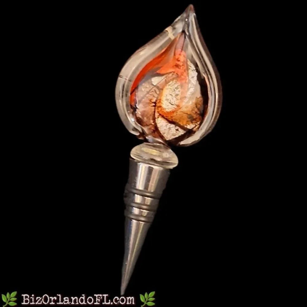 ARTISANAL GIFTS: Hand-Blown Art Glass Wine Bottle Stopper Teardrop-Shaped Finial